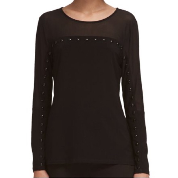 DKNY POLISHED NATURE 🖤BLACK🖤 MESH LONG SLEEVE PULLOVER TOP SIZE SMALL 🌟NWT🌟 - Picture 15 of 16